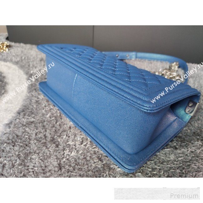 Chanel Iridescent Quilted Grained Leather Classic Medium Boy Flap Bag Blue/Silver 2019 (FM-9061522)