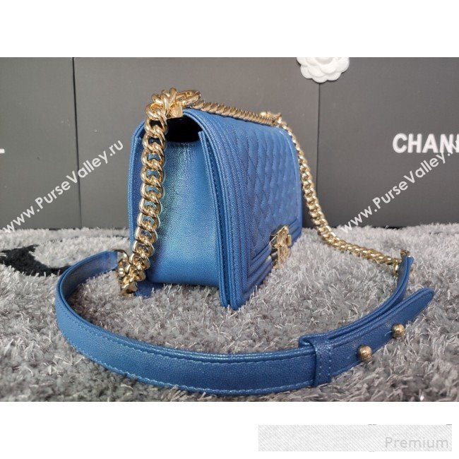 Chanel Iridescent Quilted Grained Leather Classic Medium Boy Flap Bag Blue/Gold 2019 (FM-9061523)