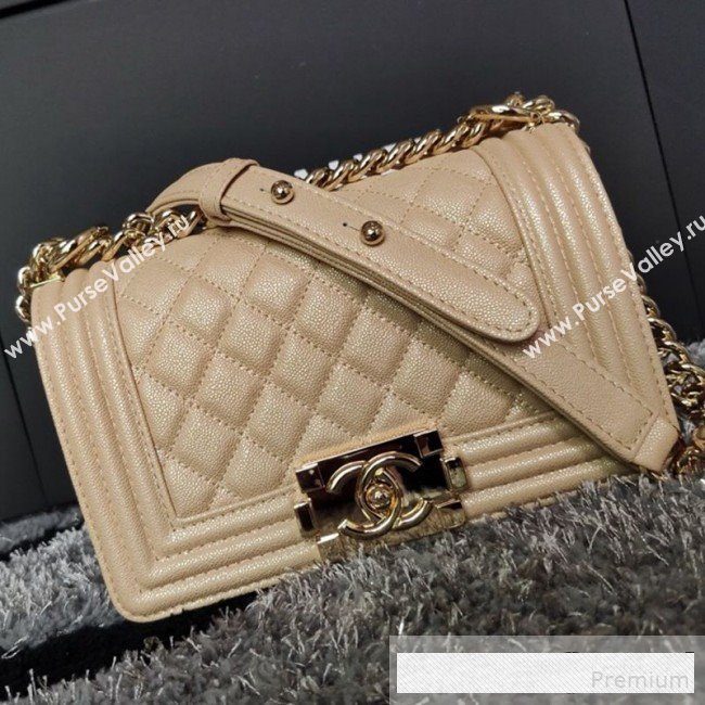 Chanel Iridescent Quilted Grained Leather Classic Small Boy Flap Bag Beige/Gold 2019 (FM-9061525)
