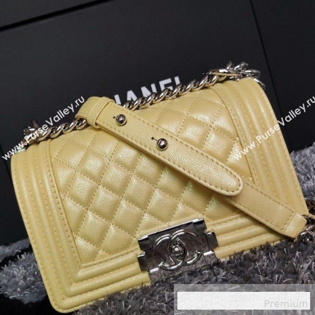 Chanel Iridescent Quilted Grained Leather Classic Small Boy Flap Bag Yellow/Silver 2019 (FM-9061528)