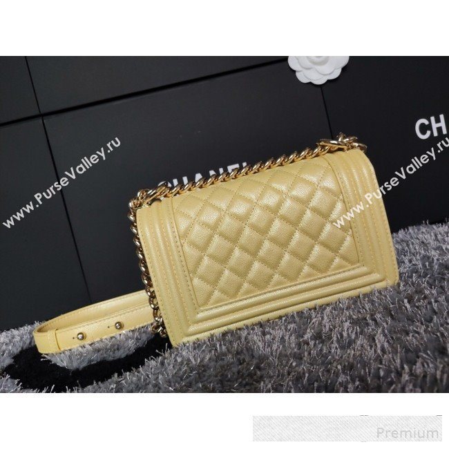 Chanel Iridescent Quilted Grained Leather Classic Small Boy Flap Bag Yellow/Gold 2019 (FM-9061529)