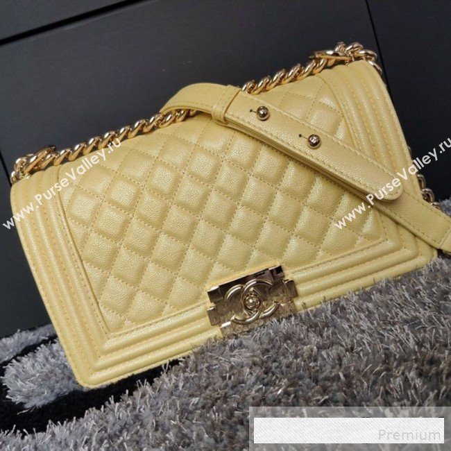 Chanel Iridescent Quilted Grained Leather Classic Medium Boy Flap Bag Yellow/Gold 2019 (FM-9061531)