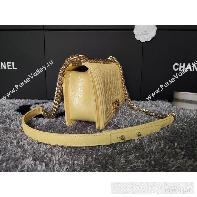 Chanel Iridescent Quilted Grained Leather Classic Medium Boy Flap Bag Yellow/Gold 2019 (FM-9061531)