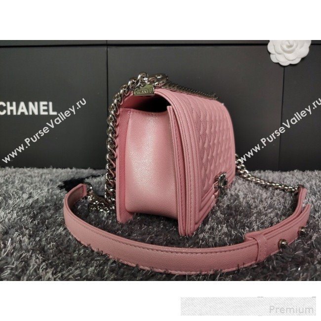 Chanel Iridescent Quilted Grained Leather Classic Medium Boy Flap Bag Pink/Silver 2019 (FM-9061534)