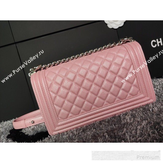 Chanel Iridescent Quilted Grained Leather Classic Medium Boy Flap Bag Pink/Silver 2019 (FM-9061534)