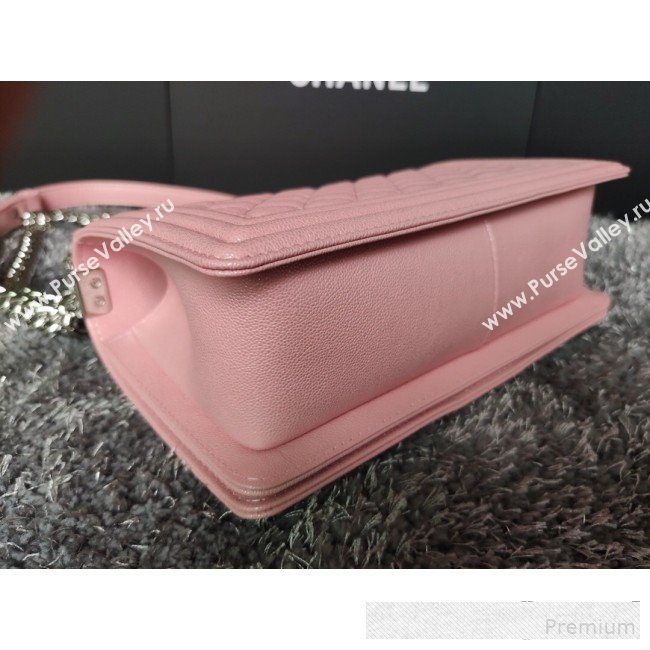 Chanel Iridescent Quilted Grained Leather Classic Medium Boy Flap Bag Pink/Silver 2019 (FM-9061534)