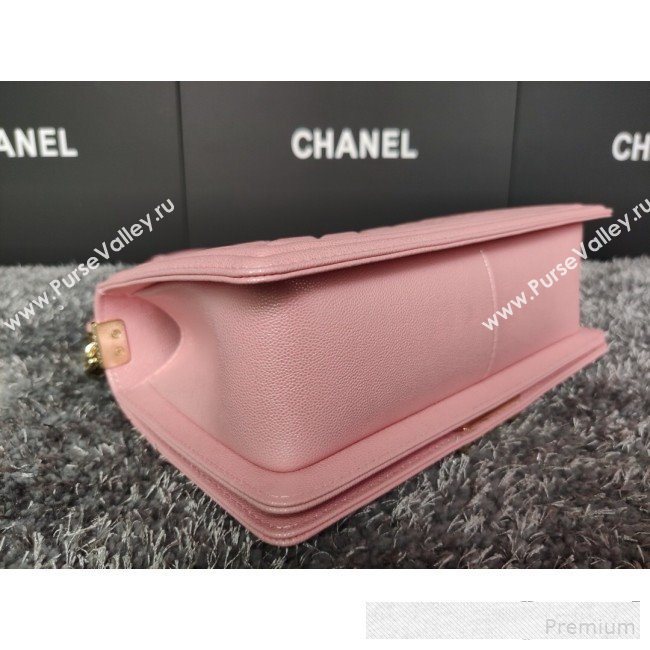 Chanel Iridescent Quilted Grained Leather Classic Medium Boy Flap Bag Pink/Gold 2019 (FM-9061535)
