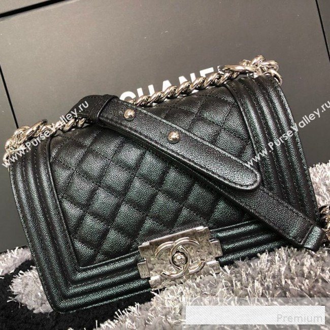 Chanel Iridescent Quilted Grained Leather Classic Small Boy Flap Bag Black/Silver 2019 (FM-9061536)