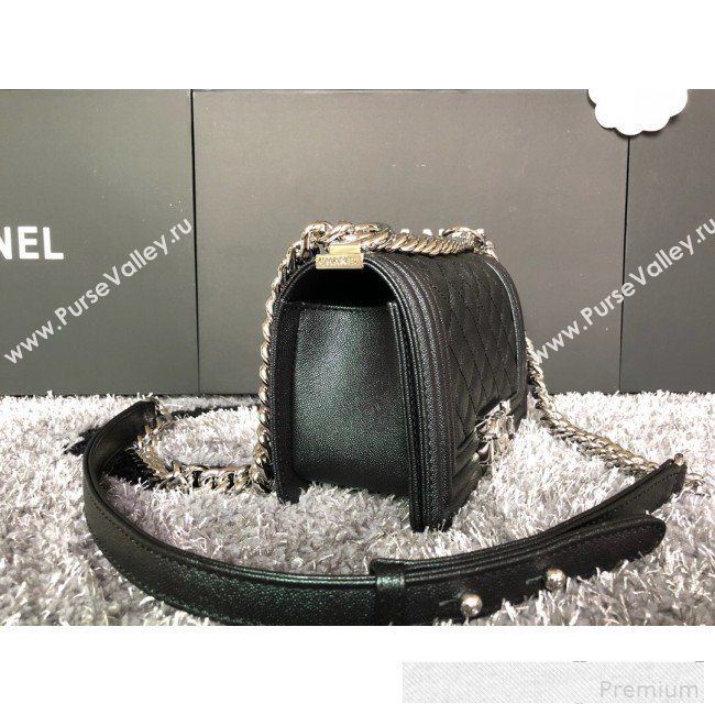 Chanel Iridescent Quilted Grained Leather Classic Small Boy Flap Bag Black/Silver 2019 (FM-9061536)