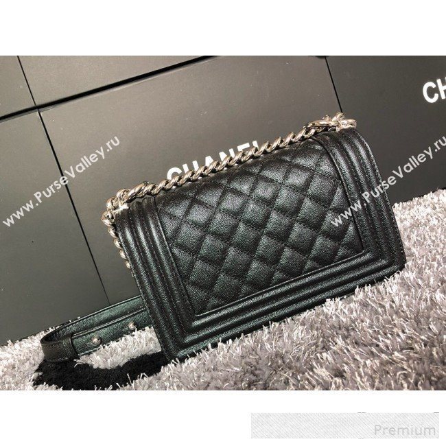 Chanel Iridescent Quilted Grained Leather Classic Small Boy Flap Bag Black/Silver 2019 (FM-9061536)