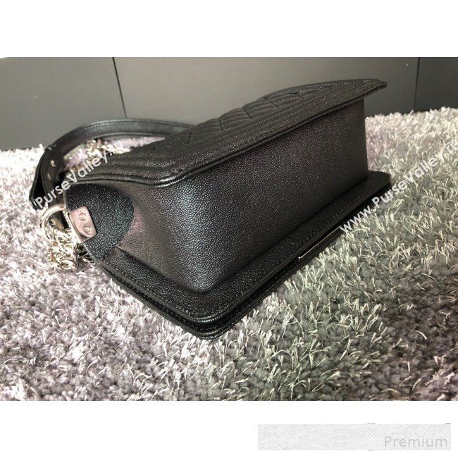Chanel Iridescent Quilted Grained Leather Classic Small Boy Flap Bag Black/Silver 2019 (FM-9061536)
