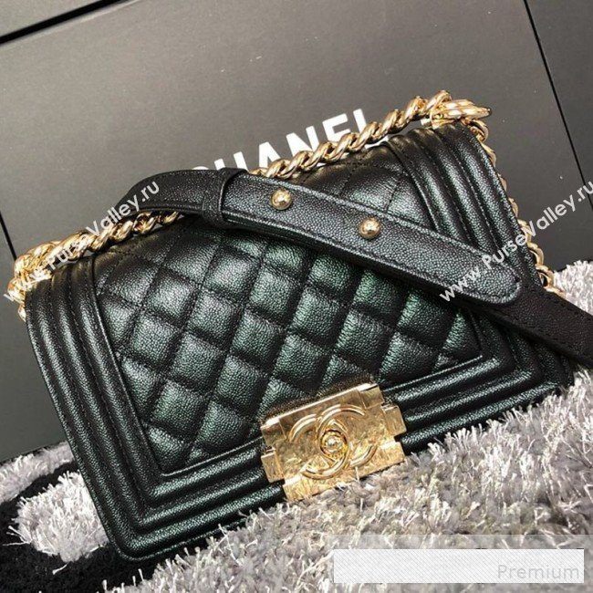 Chanel Iridescent Quilted Grained Leather Classic Small Boy Flap Bag Black/Gold 2019 (FM-9061537)