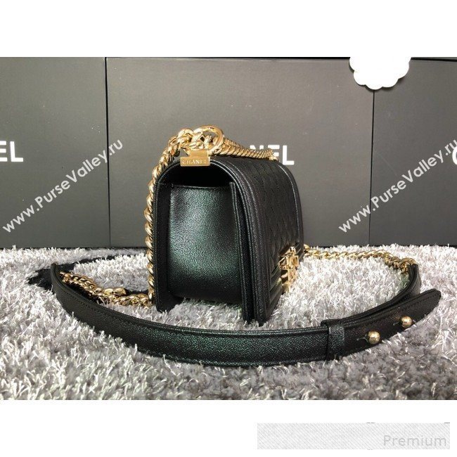 Chanel Iridescent Quilted Grained Leather Classic Small Boy Flap Bag Black/Gold 2019 (FM-9061537)