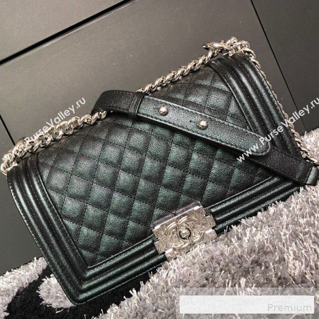 Chanel Iridescent Quilted Grained Leather Classic Medium Boy Flap Bag Black/Silver 2019 (FM-9061538)