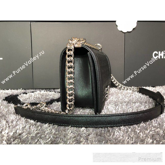 Chanel Iridescent Quilted Grained Leather Classic Medium Boy Flap Bag Black/Silver 2019 (FM-9061538)