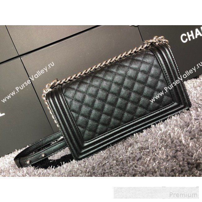 Chanel Iridescent Quilted Grained Leather Classic Medium Boy Flap Bag Black/Silver 2019 (FM-9061538)