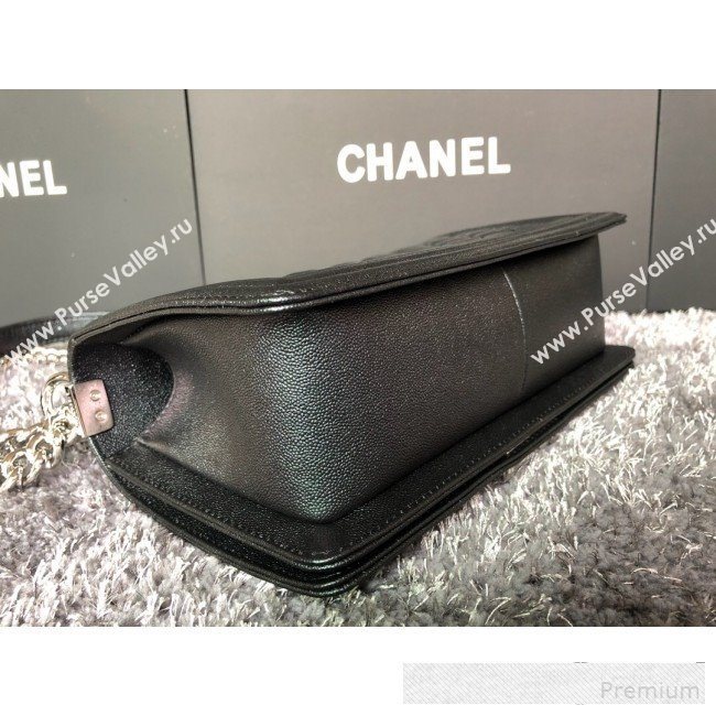 Chanel Iridescent Quilted Grained Leather Classic Medium Boy Flap Bag Black/Silver 2019 (FM-9061538)