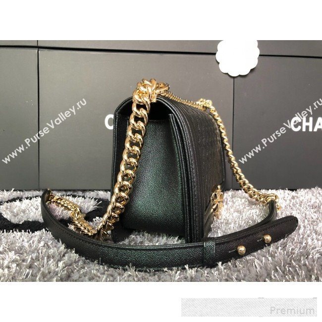 Chanel Iridescent Quilted Grained Leather Classic Medium Boy Flap Bag Black/Gold 2019 (FM-9061539)