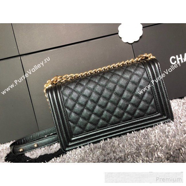 Chanel Iridescent Quilted Grained Leather Classic Medium Boy Flap Bag Black/Gold 2019 (FM-9061539)