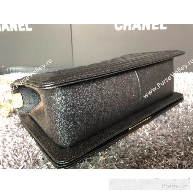 Chanel Iridescent Quilted Grained Leather Classic Medium Boy Flap Bag Black/Gold 2019 (FM-9061539)