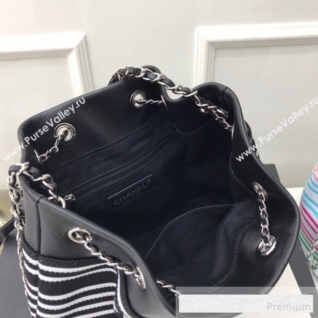 Chanel Knit Stripes Drawstring Bucket Bag AS0464 Black/White 2019 (FM-9061542)
