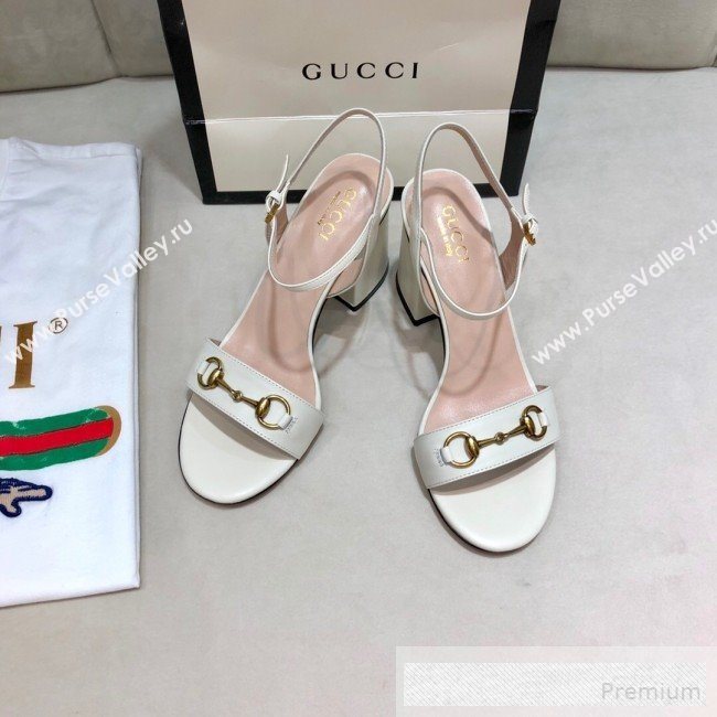 Gucci Leather Horsebit Mid-heel Sandals White 2019 (DLY-9062133)