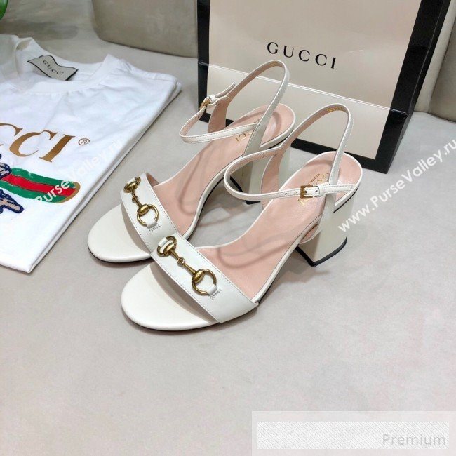 Gucci Leather Horsebit Mid-heel Sandals White 2019 (DLY-9062133)