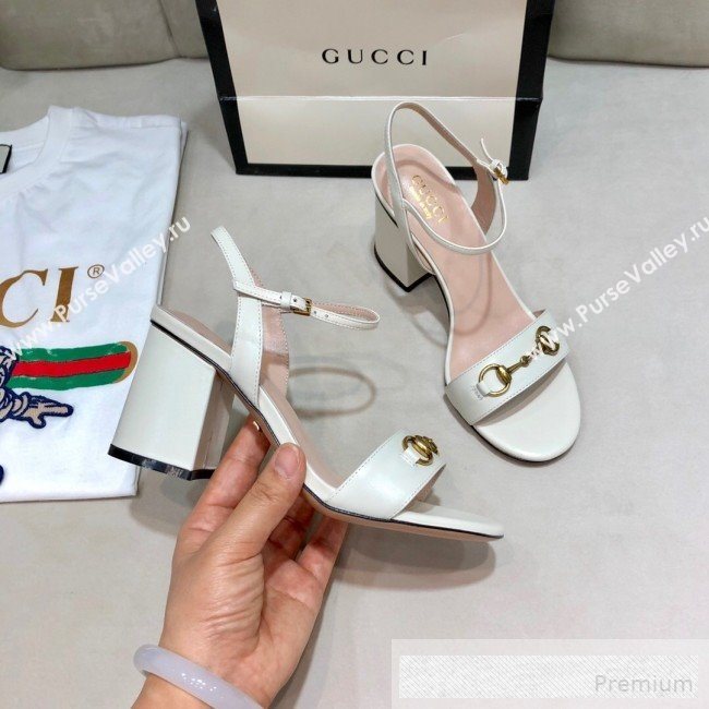 Gucci Leather Horsebit Mid-heel Sandals White 2019 (DLY-9062133)