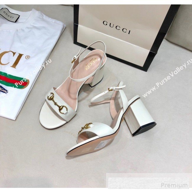 Gucci Leather Horsebit Mid-heel Sandals White 2019 (DLY-9062133)