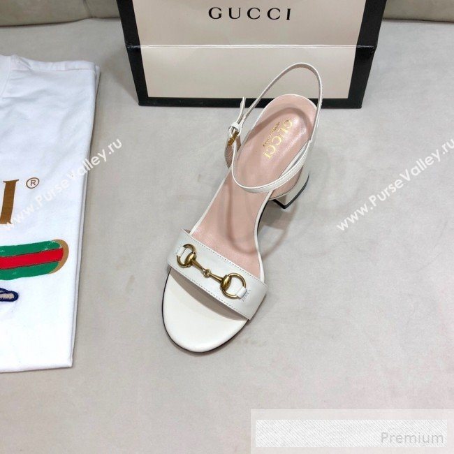 Gucci Leather Horsebit Mid-heel Sandals White 2019 (DLY-9062133)