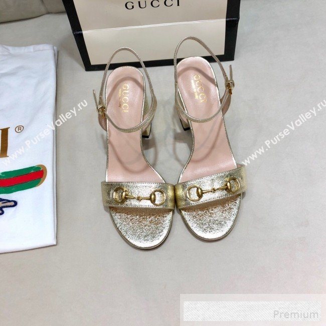 Gucci Leather Horsebit Mid-heel Sandals Gold 2019 (DLY-9062135)