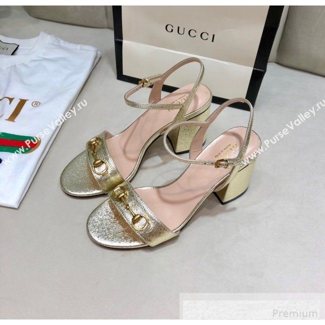 Gucci Leather Horsebit Mid-heel Sandals Gold 2019 (DLY-9062135)