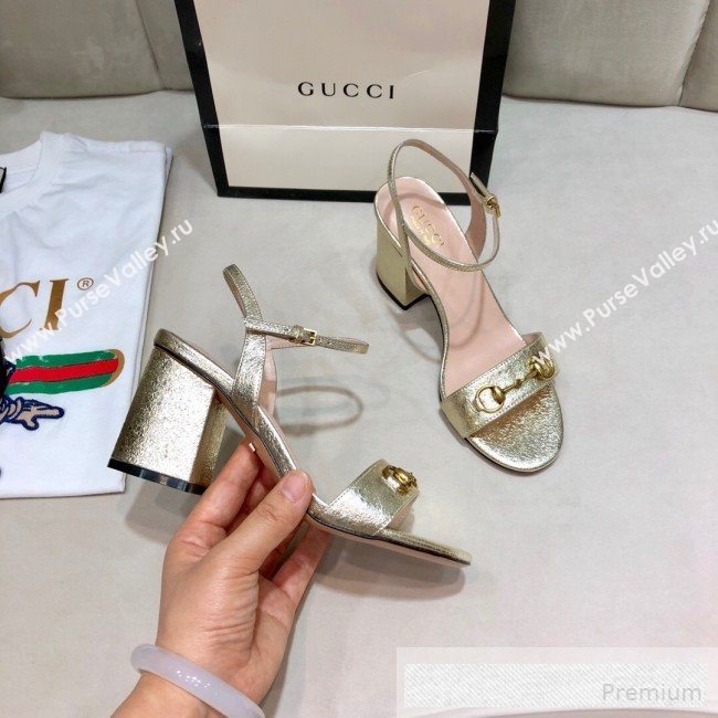 Gucci Leather Horsebit Mid-heel Sandals Gold 2019 (DLY-9062135)