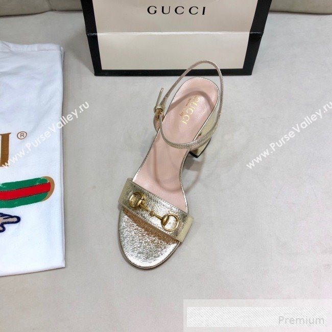 Gucci Leather Horsebit Mid-heel Sandals Gold 2019 (DLY-9062135)