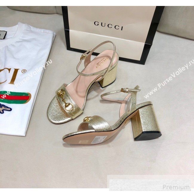 Gucci Leather Horsebit Mid-heel Sandals Gold 2019 (DLY-9062135)