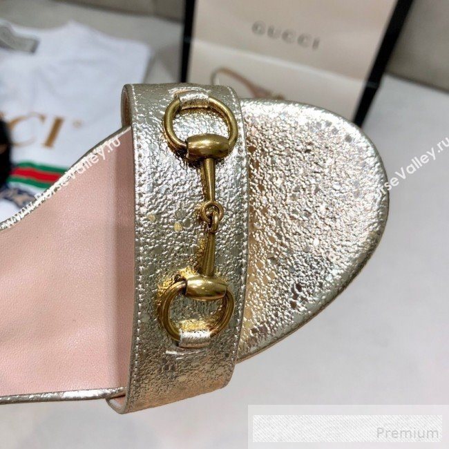 Gucci Leather Horsebit Mid-heel Sandals Gold 2019 (DLY-9062135)