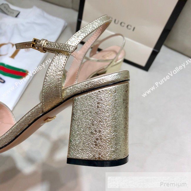 Gucci Leather Horsebit Mid-heel Sandals Gold 2019 (DLY-9062135)