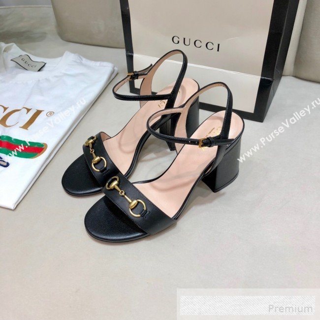 Gucci Leather Horsebit Mid-heel Sandals Black 2019 (DLY-9062134)