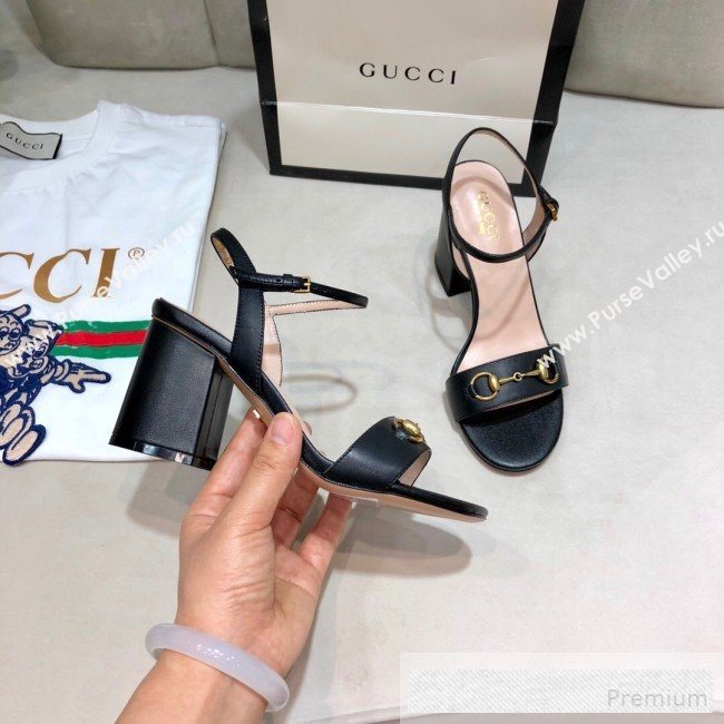 Gucci Leather Horsebit Mid-heel Sandals Black 2019 (DLY-9062134)