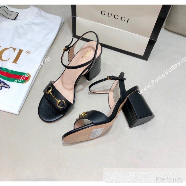 Gucci Leather Horsebit Mid-heel Sandals Black 2019 (DLY-9062134)