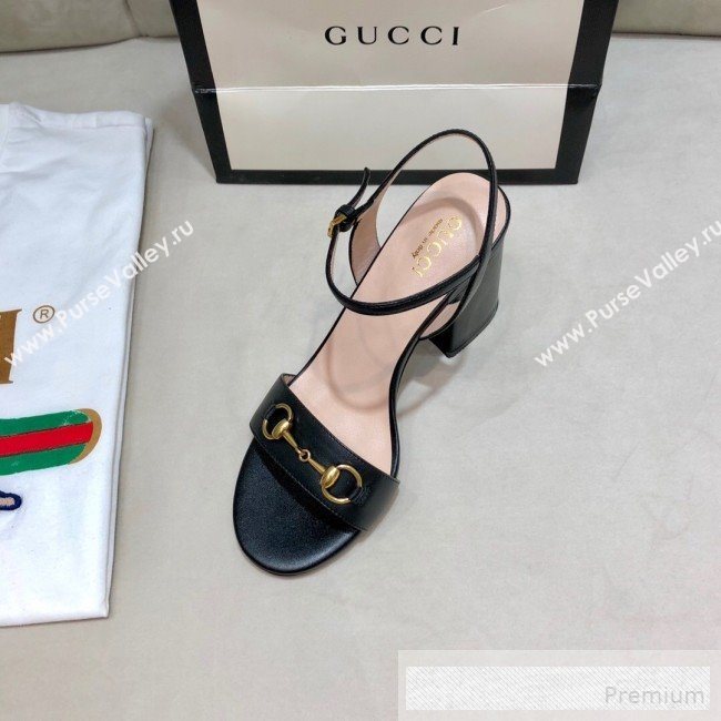 Gucci Leather Horsebit Mid-heel Sandals Black 2019 (DLY-9062134)