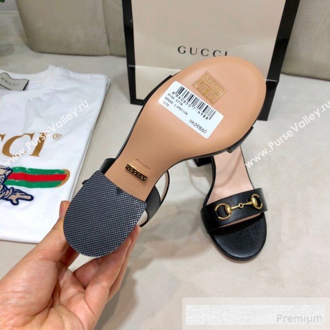 Gucci Leather Horsebit Mid-heel Sandals Black 2019 (DLY-9062134)