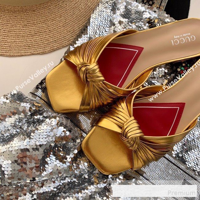 Gucci Twist Knot Metallic Leather Flat Slide Sandal ‎577231 Gold 2019 (SS-9062139)