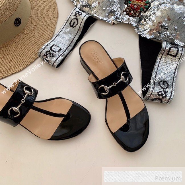 Gucci Horsebit Patent Leather Flat Thong Sandal Black 2019 (SS-9062145)