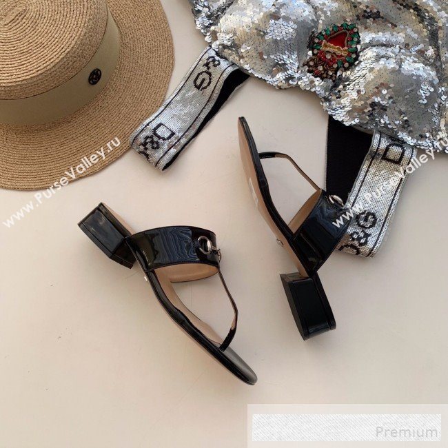 Gucci Horsebit Patent Leather Flat Thong Sandal Black 2019 (SS-9062145)