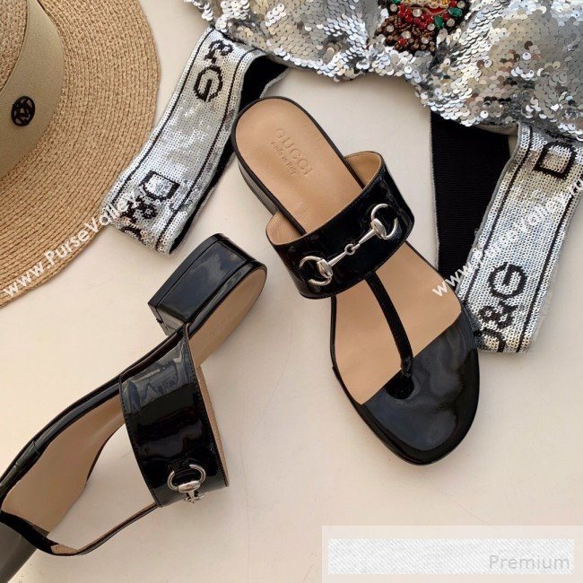 Gucci Horsebit Patent Leather Flat Thong Sandal Black 2019 (SS-9062145)