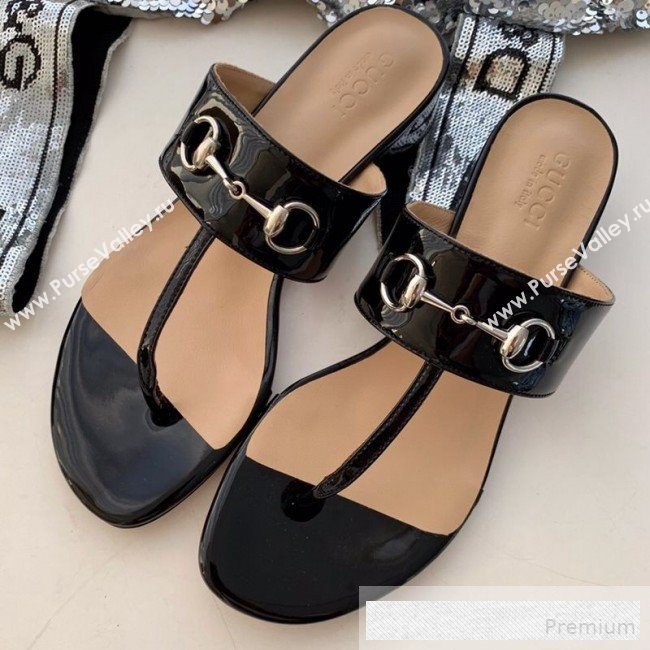 Gucci Horsebit Patent Leather Flat Thong Sandal Black 2019 (SS-9062145)