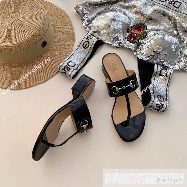 Gucci Horsebit Patent Leather Flat Thong Sandal Black 2019 (SS-9062145)