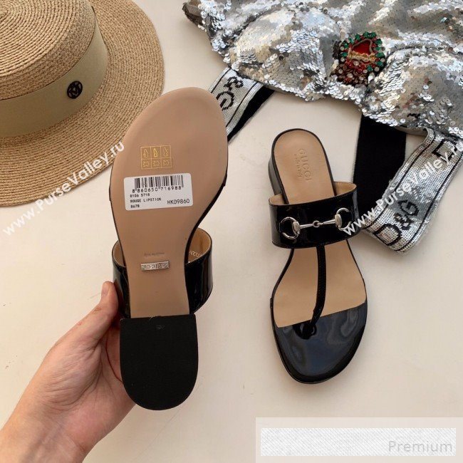 Gucci Horsebit Patent Leather Flat Thong Sandal Black 2019 (SS-9062145)