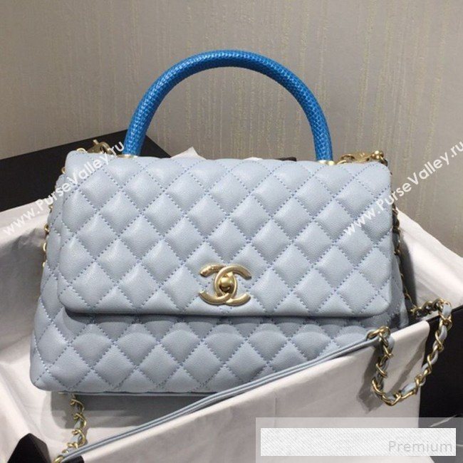 Chanel Grained Quilted Calfskin Coco Handle Flap Bag Light Blue/Royal Blue 2019 (AFEI-9053021)